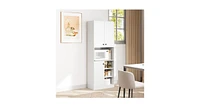 Kitchen Pantry Storage Cabinet – Microwave Stand with Open Shelves for Kitchen Organization