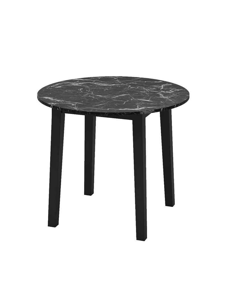 Round Dining Table with Rubber Wood Legs and Marble-textured Veneer Tabletop
