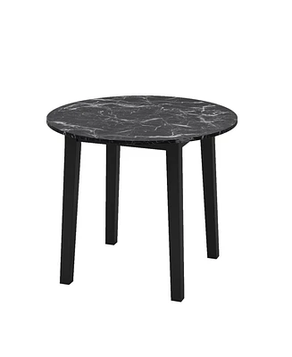 Round Dining Table with Rubber Wood Legs and Marble-textured Veneer Tabletop