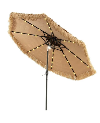 Solar Powered Thatched Tiki Patio Umbrella with Led Lights