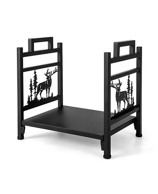 Sturdy Metal Firewood Holder with Handles for Fireplace or Patio