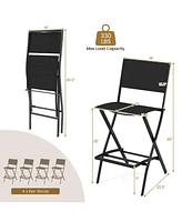 Outdoor Folding Bar Height Stool Set of 4 with Metal Frame and Footrest