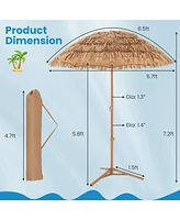 Thatched Tiki Umbrella with Foldable Stand Push Button Tilt
