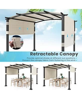 Outdoor Pergola Modern Arched Patio Garden Shelter with Retractable Sunshade Canopy