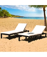 2PCS Patio Garden Rattan Lounge Chair Chaise Couch Cushioned Height Adjustable