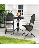Gymax 3 Pcs Patio Bistro Set All-weather Metal Table & Chair Set for 2 Person Modern Furniture Set