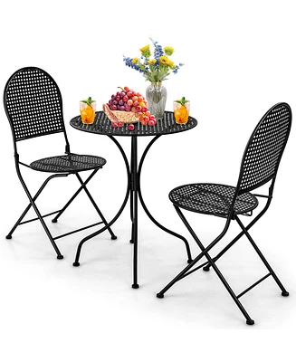 Gymax 3 Pcs Patio Bistro Set All-weather Metal Table & Chair Set for 2 Person Modern Furniture Set