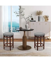 Set of 2 Upholstered Swivel Round Bar Stools 26'' Wooden Pub Kitchen Chairs