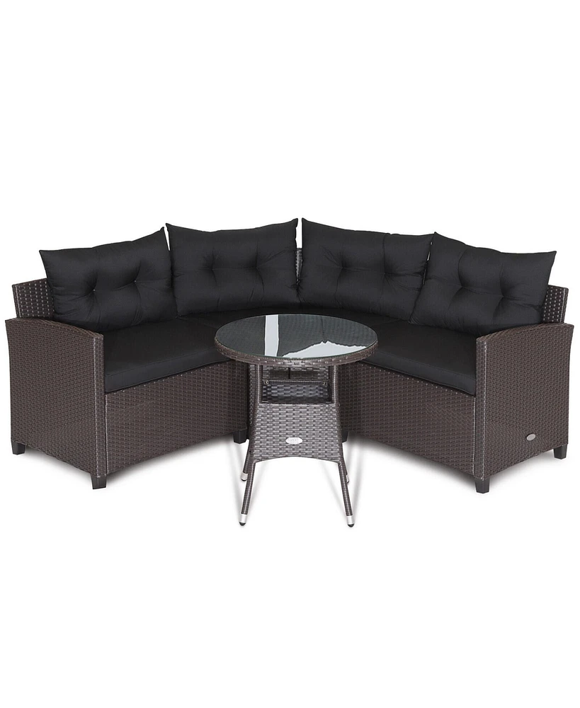 Gymax 4PCS Wicker Patio Sofa Set Rattan Outdoor Furniture Set w/ Cushions