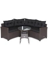 Gymax 4PCS Wicker Patio Sofa Set Rattan Outdoor Furniture Set w/ Cushions