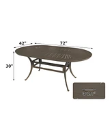 Mondawe 72-inch x 42-inch Oval Powder Coated Cast Aluminum Outdoor Dining Table with Umbrella Hole