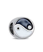 Bling Jewelry Set of 2 Black White Yin Yang Yogi Gymnastics Yoga Pose Charm Bead Enamel Silver