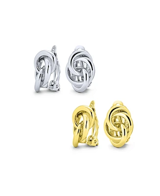 Bling Jewelry Set of 2 Interlocking Rope Clip-On Earrings for Non-Pierced Gold Silver Plated