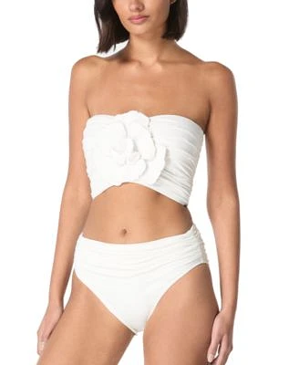Carmen Marc Valvo Womens Flower Bandeau Crop Bikini Top Shirred Waist Bikini Bottoms