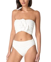 Carmen Marc Valvo Womens Flower Bandeau Crop Bikini Top Shirred Waist Bikini Bottoms