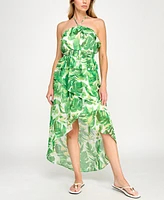 Bcx Juniors' Leaf-Print Ruffled Chiffon Dress