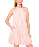 CeCe Women's Floral Halter Ruffled Tiered Mini Dress