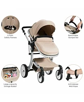 Costway Baby Folding Aluminum Bassinet Reversible Stroller