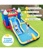 Costway Kids 6-in-1 Inflatable Water Castle Bouncer with 50 Ocean Balls & 735W Blower