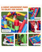 Costway Kids Multifunctional Inflatable Bounce Castle with 50 Ocean Balls & 735W Blower