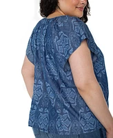 Liverpool Los Angeles Plus Flutter-Sleeve Tie-Front Woven Top