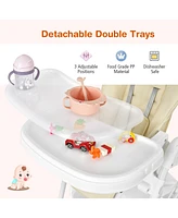 Costway Baby Convertible Folding Adjustable High Chair withWheel Tray Storage Basket
