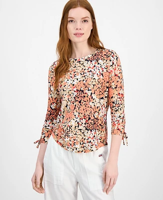 Tommy Hilfiger Women's Floral-Print Ruched-Sleeve Top