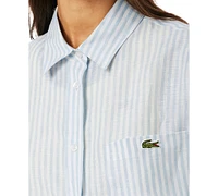 Lacoste Usa Women's Linen Oversized Striped Shirt