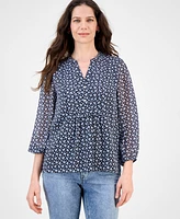 Nautica Jeans Women's Floral-Print Pintucked Blouse