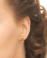 Lab Grown Ruby Three Stone Huggie Hoop Earrings (1/3 ct. t.w.) in 14k Gold-Plated Sterling Silver, 0.44"