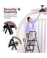 5 Step Lightweight Folding Ladder with Wide Anti-Slip Pedal and Safety Handle, Multi-Purpose Steel Step Ladder