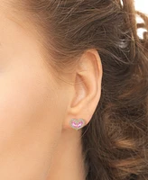 Lab Grown Pink Sapphire (1-1/5 ct. t.w.) & Lab Grown White Sapphire (1/4 ct. t.w.) Double Pear Heart Stud Earrings in 14k Gold-Plated Sterling Silver