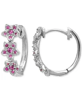 Lab Grown Pink Sapphire Flower Small Hoop Earrings (5/8 ct. t.w.) in Sterling Silver, 0.69"