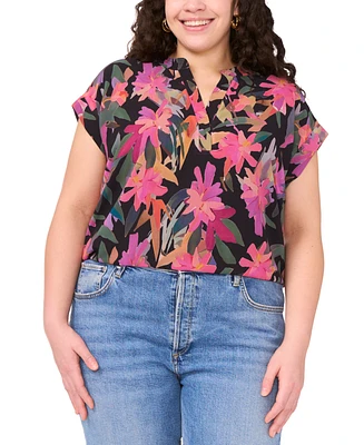 Vince Camuto Plus Printed Short-Sleeve Blouse
