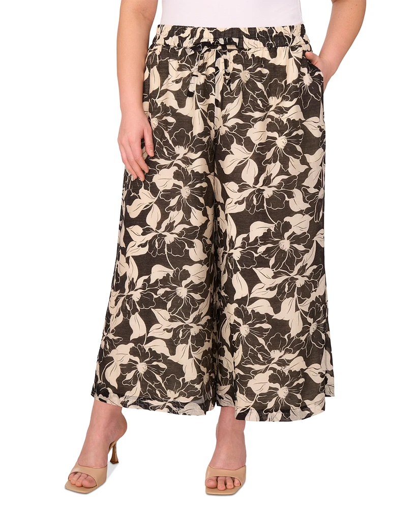 Vince Camuto Plus Floral-Print Drawstring Pants