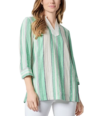 Kasper Women's Striped Split-Neck 3/4-Sleeve Top