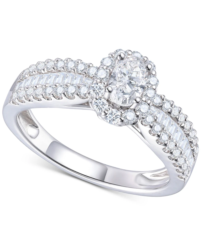 Diamond Oval Halo Three Row Engagement Ring (1 ct. t.w.) 14k Yellow or White Gold