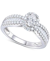 Diamond Oval Halo Three Row Engagement Ring (1 ct. t.w.) 14k Yellow or White Gold