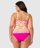 Anne Cole Plus Size Tie Dyed Foulard Underwire Tankini Top High Waist Bikini Bottoms