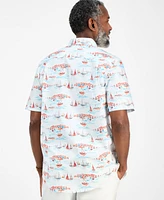 Club Room Men's Short Sleeve Sailboat Scene Print Button-Down Shirt, Exclusively at Macy's