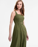 Taylor Women's Square-Neck Button-Front A-Line Dress