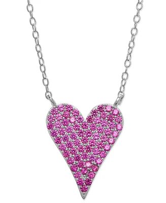 Lab Grown Pink Sapphire Pave Heart 18" Pendant Necklace (1/3 ct. t.w.) in Sterling Silver