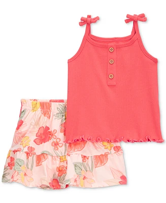 Carter's Baby Girls Ribbed Tank Top & Floral Pull-On Skort, 2 Piece Set
