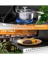 Cowsar Bbq Gas Propane Grill 3 Burner Cast Iron Flat Grill Griddle Combo with Side Burner Stainless Steel 34000 Btu for Outdoor Cooking Backyard Barbe
