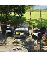 4PCS Patio Rattan Furniture Set Cushioned Sofa Coffee Table Backyard Porch