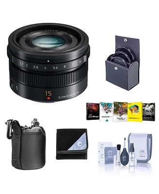 Panasonic Lumix G Leica Dg Summilux 15mm f/1.7 Asph Lens for Micro Four Thirds, Black, Bundle w/Bower 46mm Filter Kit, ProOptic 46mm Filter Kit, Lens