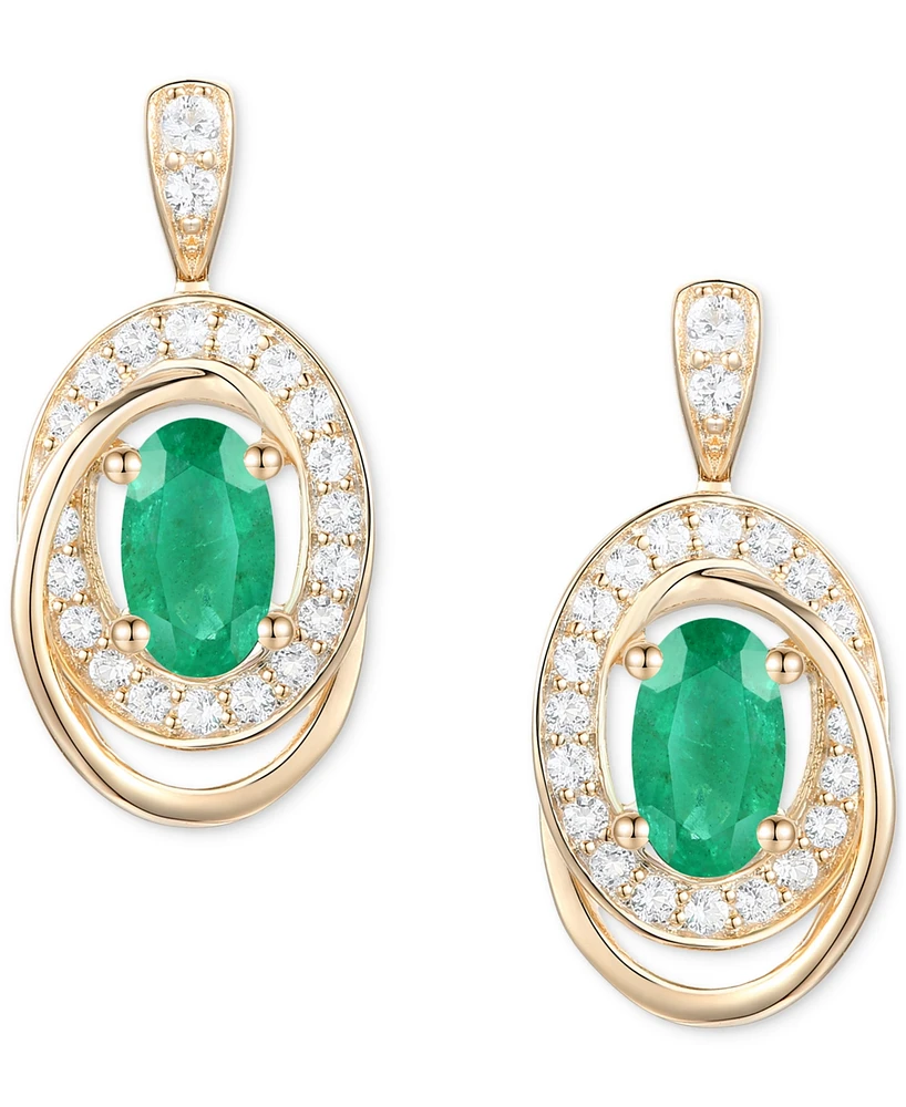 Emerald (3/8 ct. t.w.) & Diamond (1/5 Oval Swirl Drop Earrings 14k Gold (Also Ruby Sapphire)