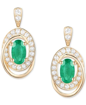 Emerald (3/8 ct. t.w.) & Diamond (1/5 Oval Swirl Drop Earrings 14k Gold (Also Ruby Sapphire)