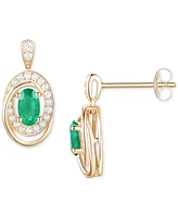 Emerald (3/8 ct. t.w.) & Diamond (1/5 Oval Swirl Drop Earrings 14k Gold (Also Ruby Sapphire)