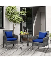 3 Pcs Patio Furniture Set witn Cushioned Chairs & Tempered Glass Coffee Table